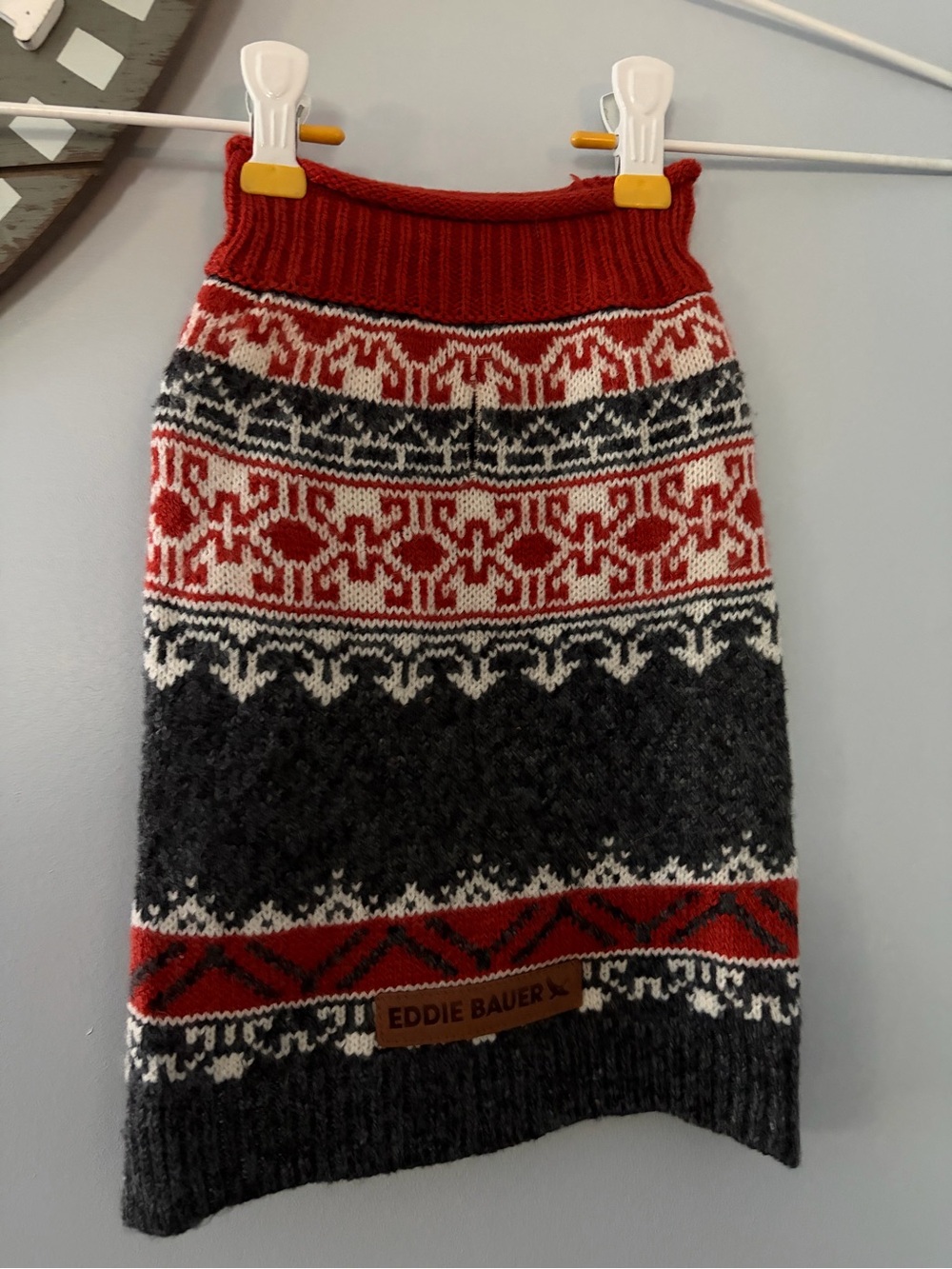 Eddie Bauer Red, Charcoal & White Fair Isle Knit small pet sweater